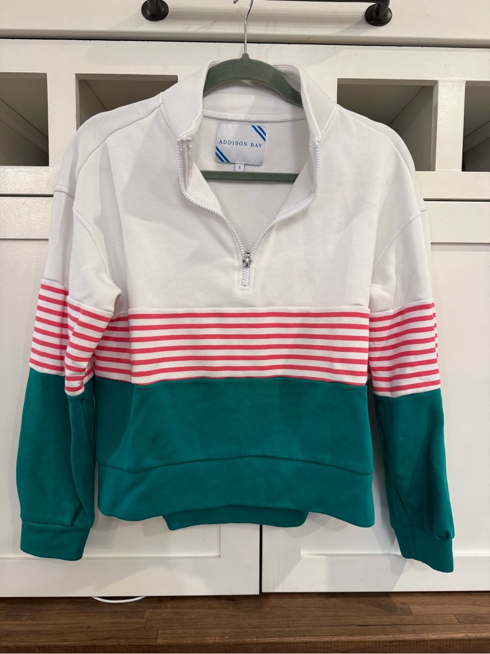 Addison Bay White, Pink & Teal Quarter-Zip Stripe Pullover